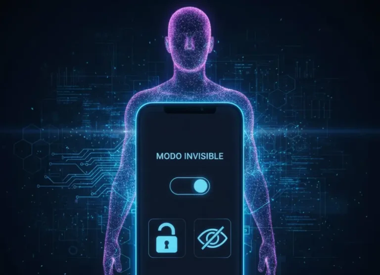 Concepto de privacidad y anonimato en WhatsApp Plus con iconos de candados y modo invisible