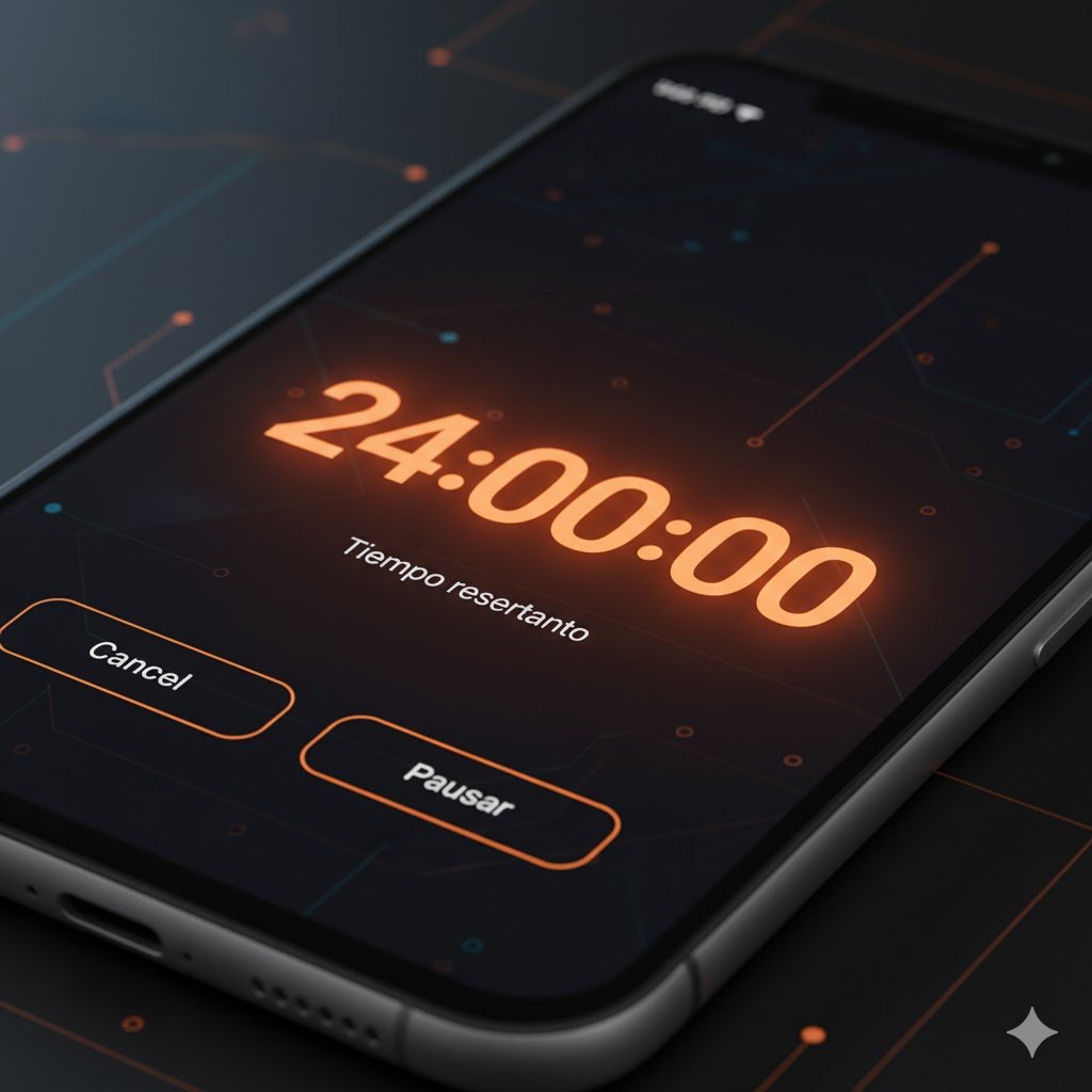 Pantalla de WhatsApp mostrando un contador de baneo temporal de 24 horas.